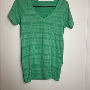 lululemon athletica V-Neck Green Striped Tee